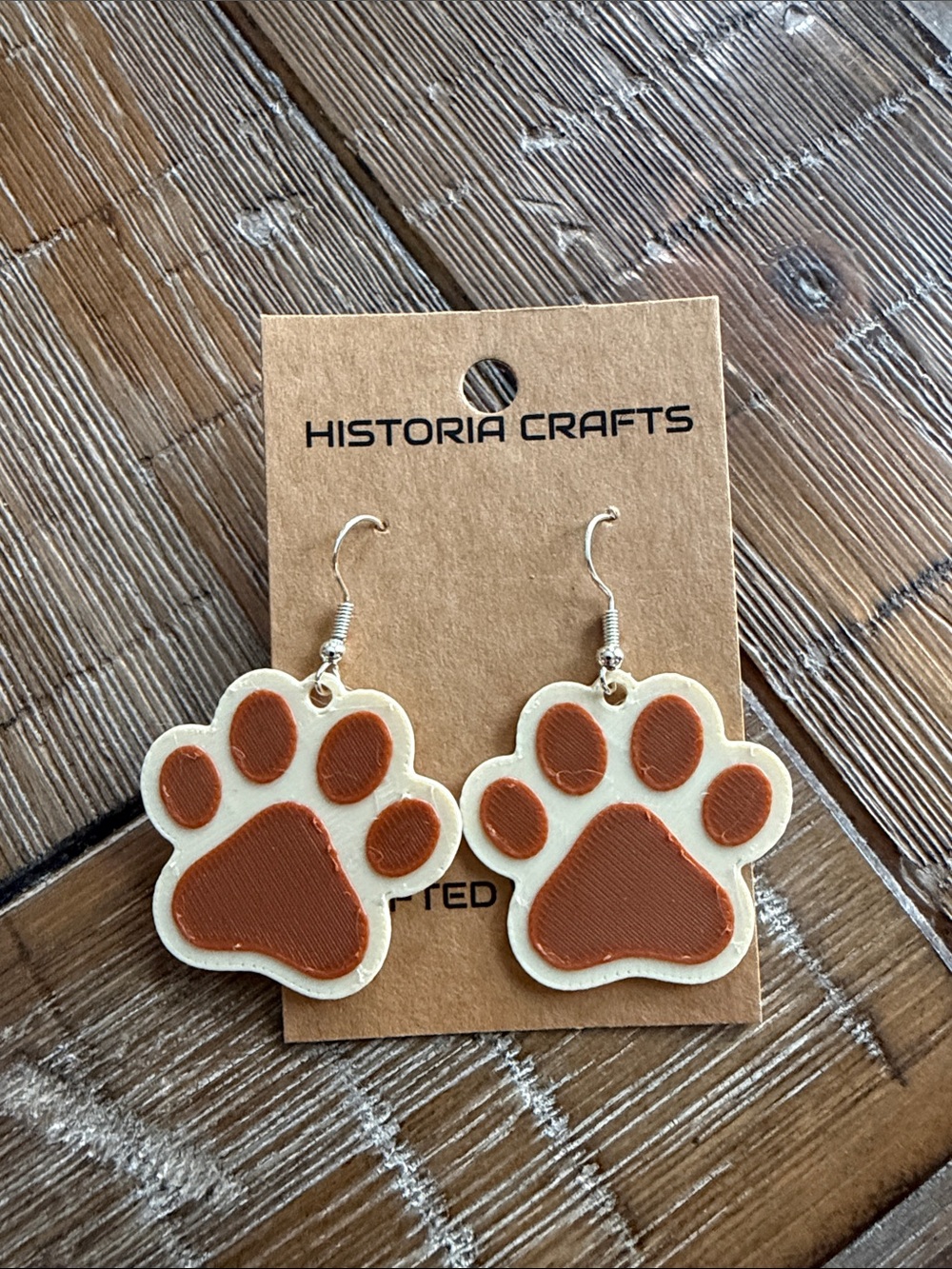 3D Printed Brown Paw Print Dog Earrings - Pet Lover Accessory